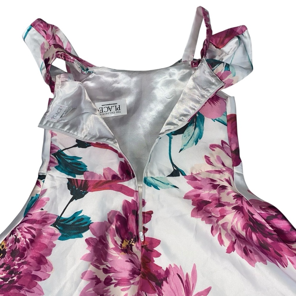 The Children's Place NWT Pink and White Floral Dress Off The Shoulder Size 14 - Picture 14 of 16